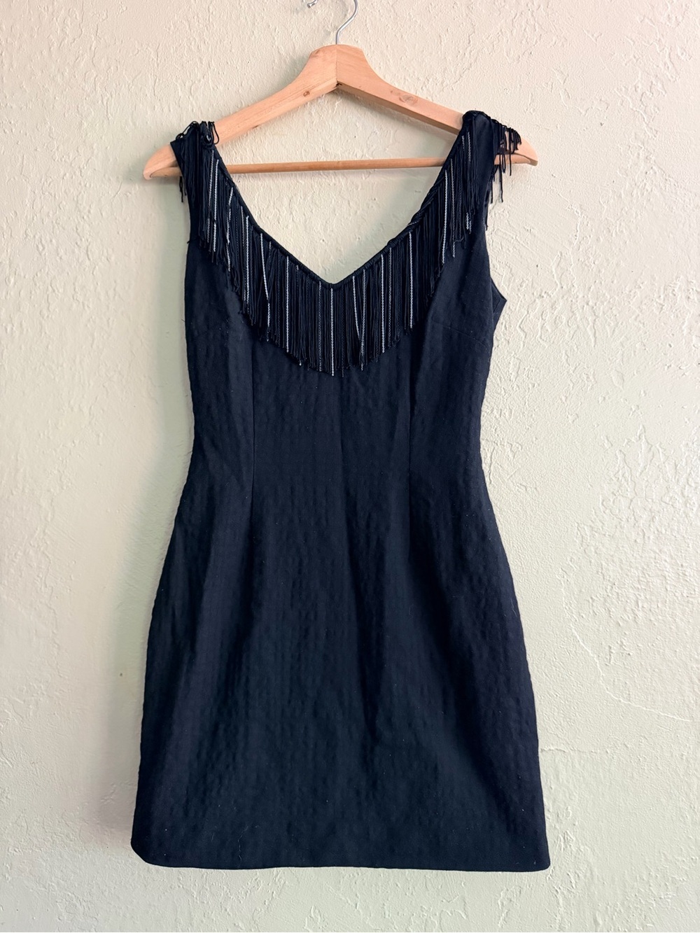 Vintage LaRok Black Beaded Fringe Mini Dress